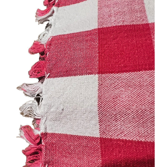 Red Gingham Napkins Set of 4 Tassel Edge Picnic Farmhouse Camping Cotton 16x16 - Picture 6 of 8